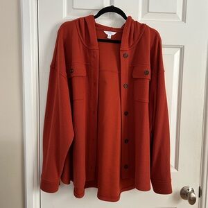 Rust Orange Button-Up Hoodie